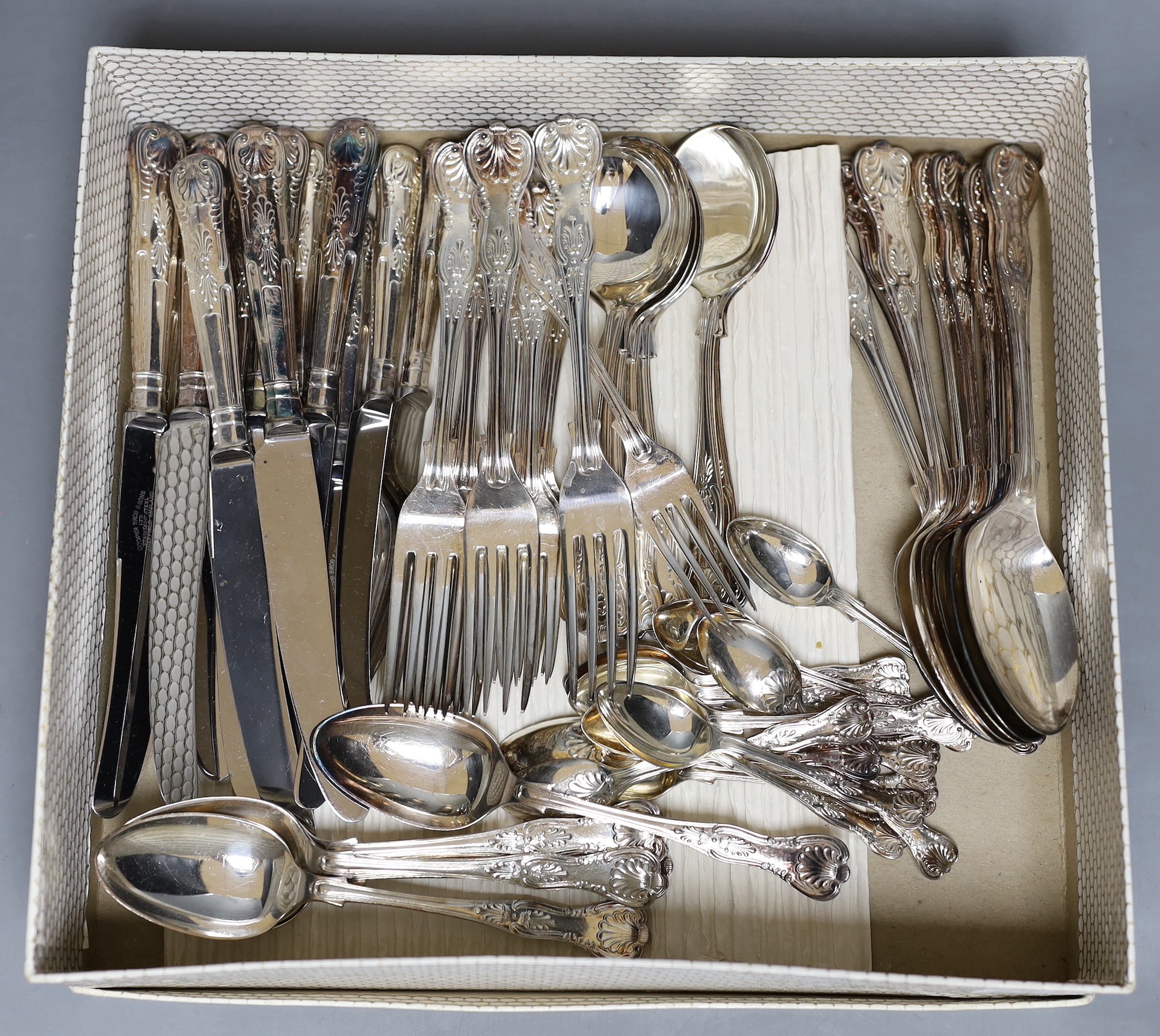 A 56 piece silver plated Kings pattern canteen, settings for six.